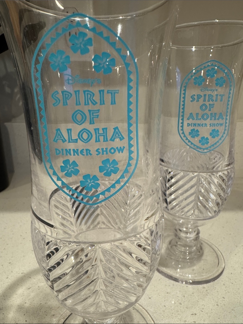 Disney Clear plastic with Bright Blue Spirit of Aloha Logo - Set of 2